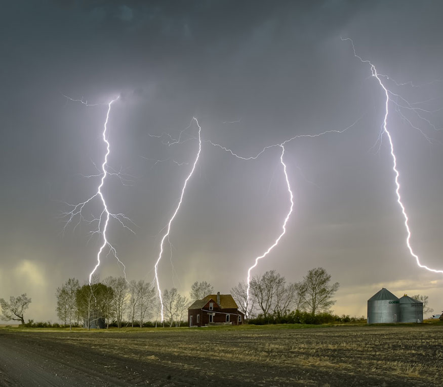 lightening storm over farm